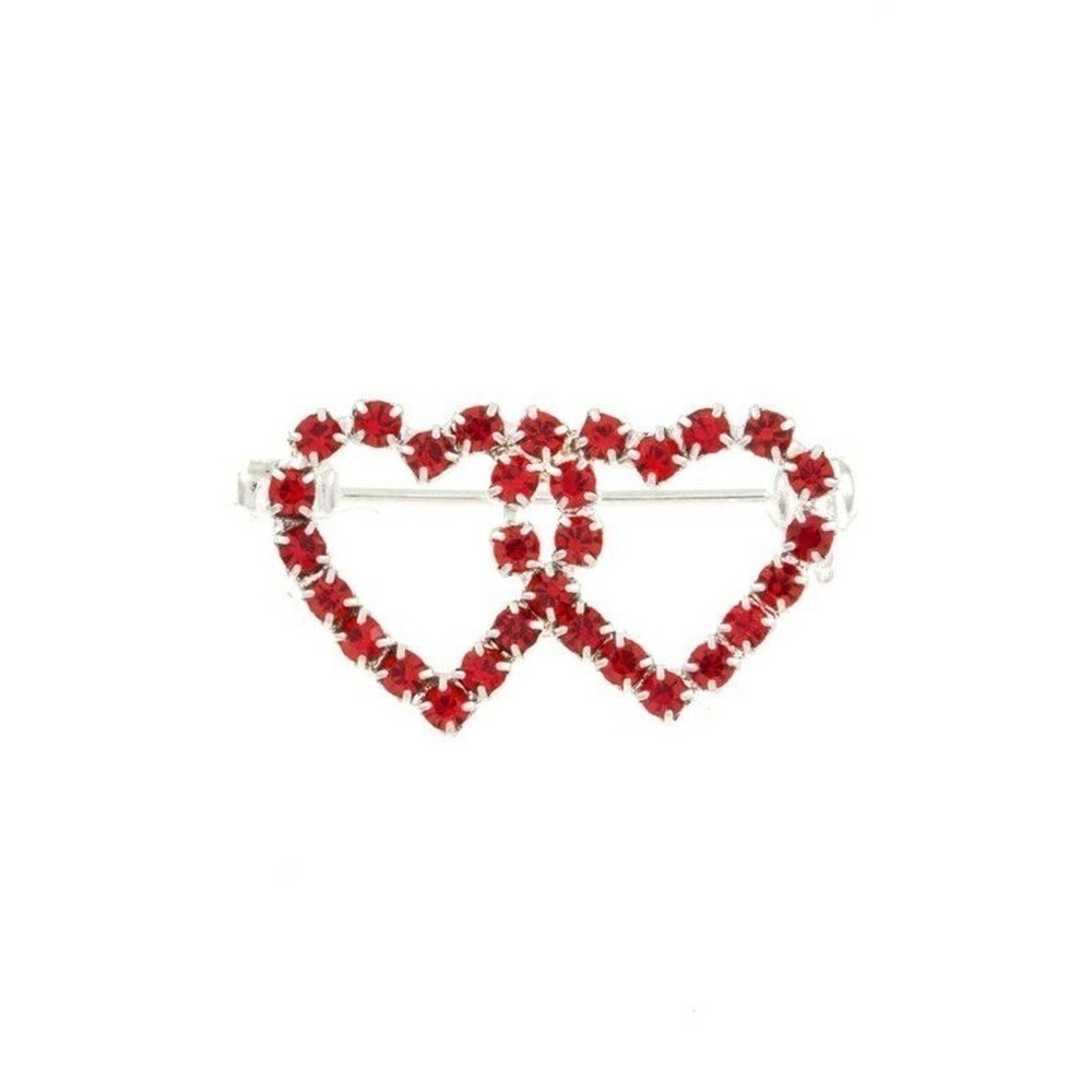 Red Rhinestone 1" Double Heart Pin to Wear or Share in Organza Gift Bag -Hey Viv